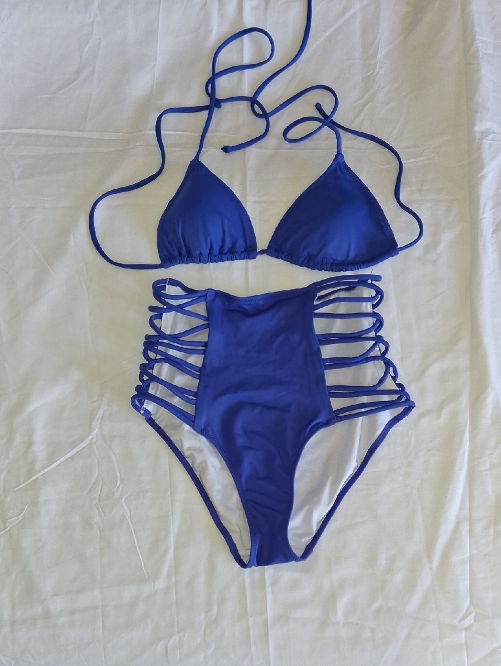 PINK Victoria's Secret Neon Blue Strappy High-Waist Bikini